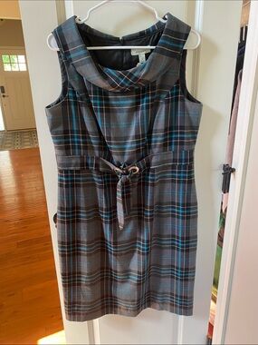 Dress Barn Gray Plaid Sheath Dress with Teal Windowpane